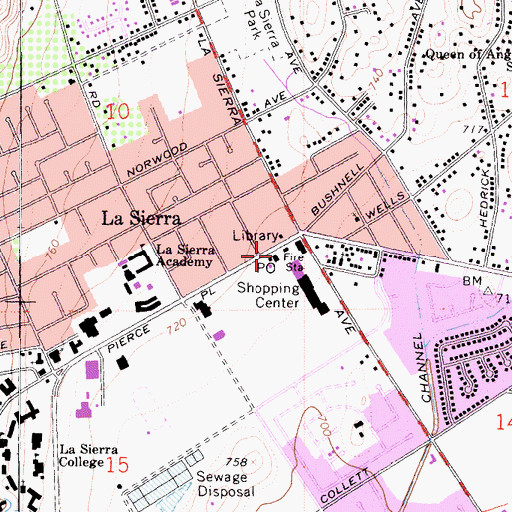 Topographic Map of La Sierra Post Office, CA