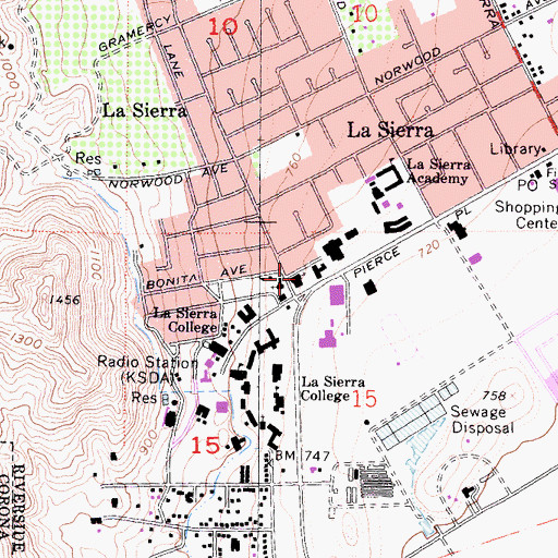 Topographic Map of La Sierra University Church, CA