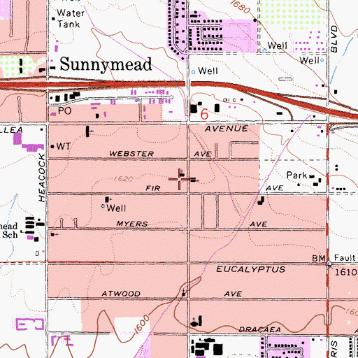 Topographic Map of Moreno Valley Church of Christ, CA