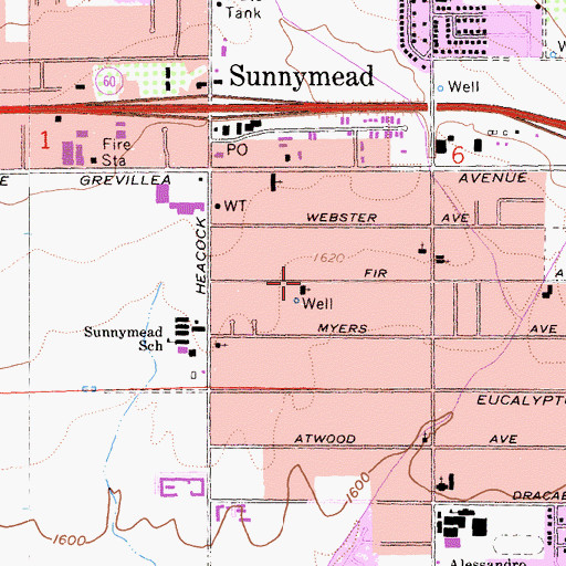 Topographic Map of Moreno Valley Congregational Church, CA