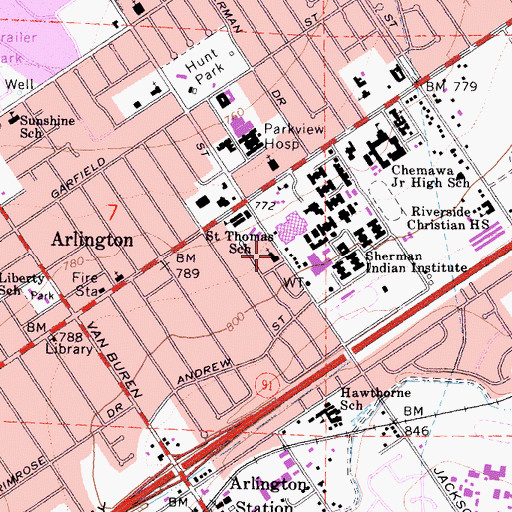 Topographic Map of Saint Thomas Catholic Church, CA