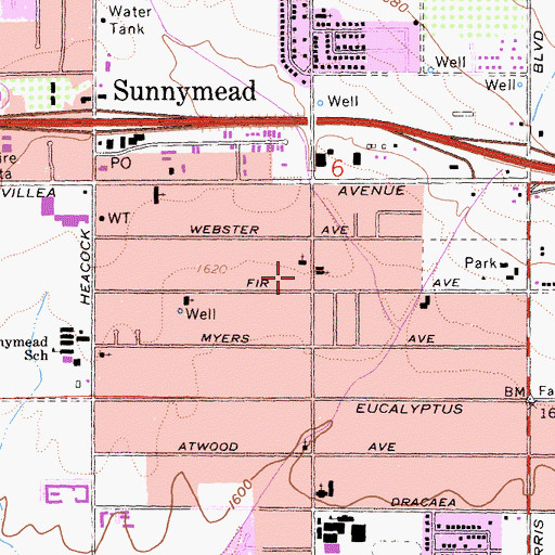 Topographic Map of Seventh Day Adventist School, CA
