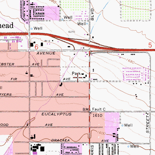 Topographic Map of Sunnymead Chamber of Commerce, CA