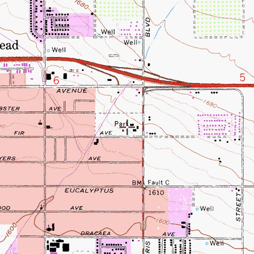 Topographic Map of Sunnymead Community Center, CA