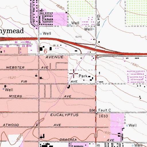 Topographic Map of Sunnymead Park, CA