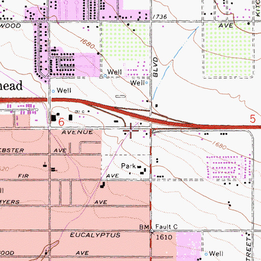 Topographic Map of Sunnymead Plaza Shopping Center, CA