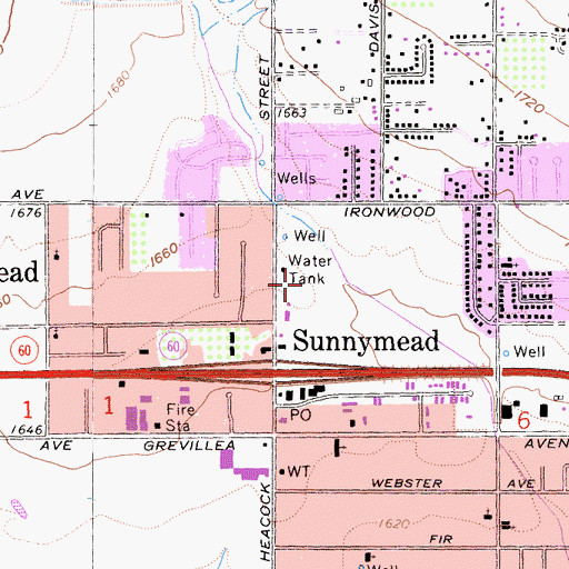 Topographic Map of The Festival at Moreno Valley Shopping Center, CA