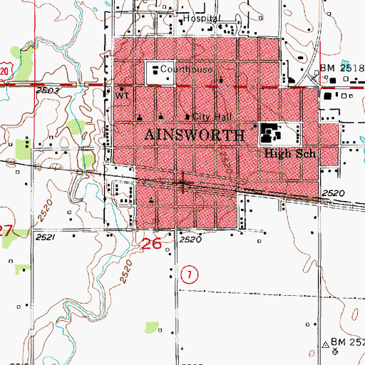 Topographic Map of Ainsworth, NE