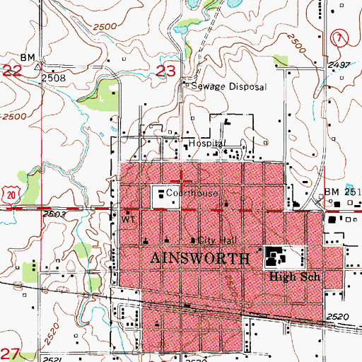 Topographic Map of Ainsworth Public Library, NE