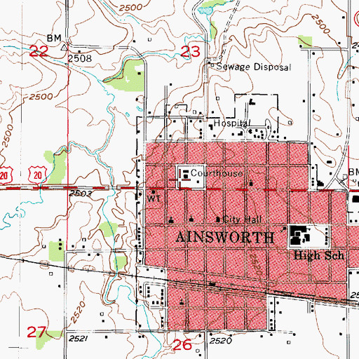 Topographic Map of Ainsworth Police Department, NE