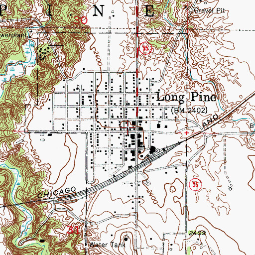 Topographic Map of Long Pine Post Office, NE