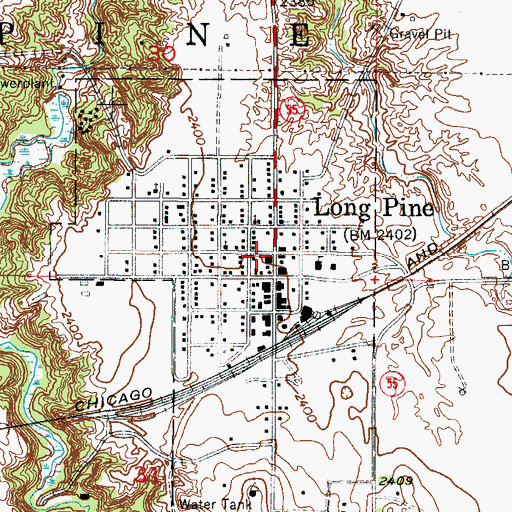 Topographic Map of Long Pine Volunteer Fire Department, NE