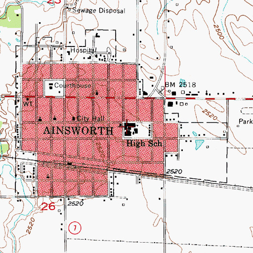 Topographic Map of Ainsworth Community Schools, NE