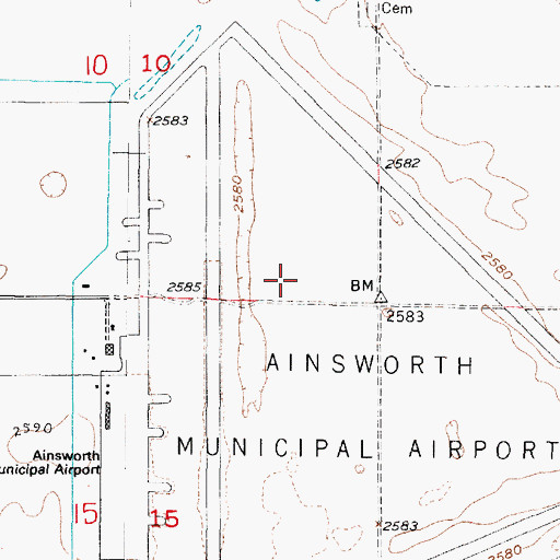 Topographic Map of Ainsworth Army Air Field Historical Marker, NE