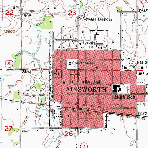Topographic Map of Ainsworth Post Office, NE