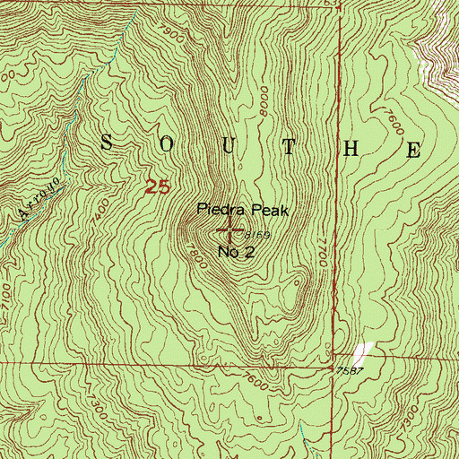 Topographic Map of Piedra Peak Number 2, CO