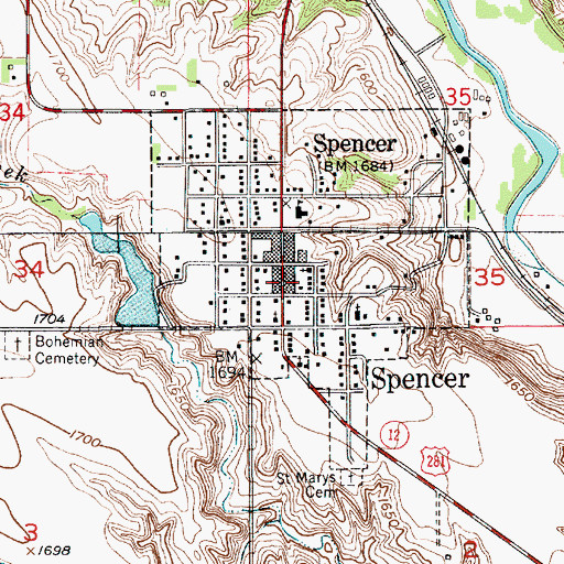 Topographic Map of Spencer Post Office, NE