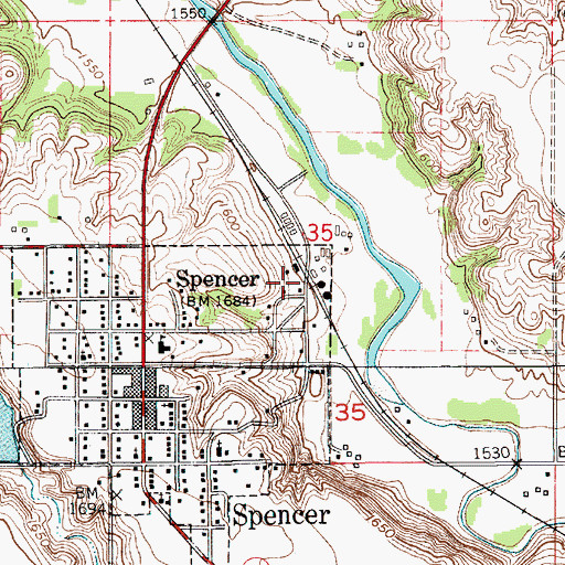 Topographic Map of Spencer (historical), NE