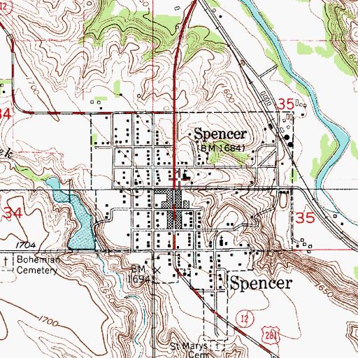 Topographic Map of Spencer Elementary School, NE