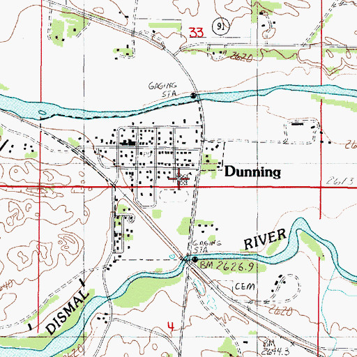 Topographic Map of Sandhills Public Schools - High School at Dunning, NE