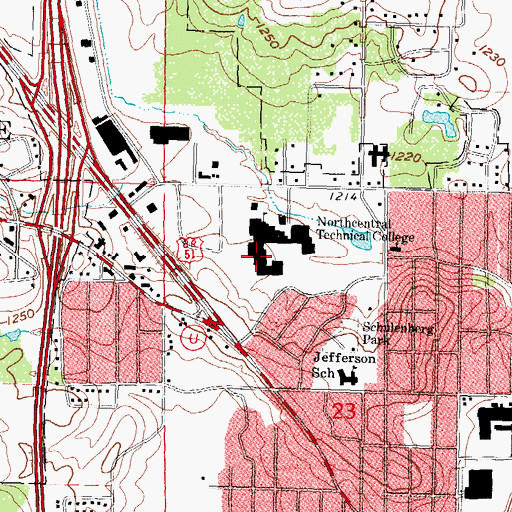 Topographic Map of Northcentral Technical College, WI