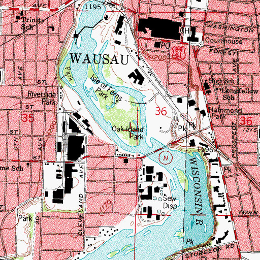 Topographic Map of Oak Island Park, WI