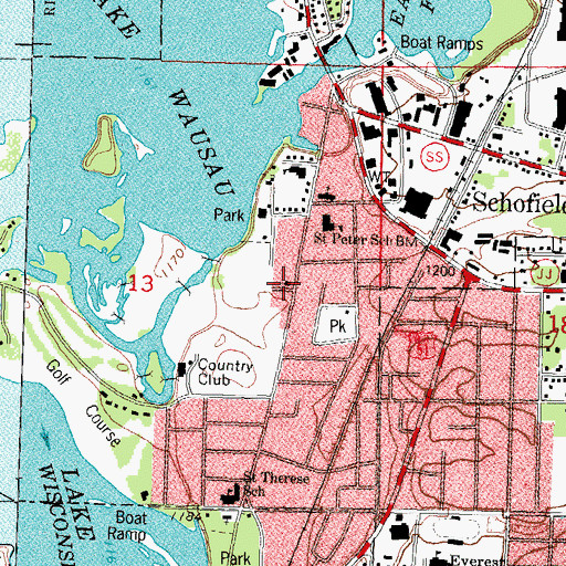 Topographic Map of Peace United Church of Christ, WI
