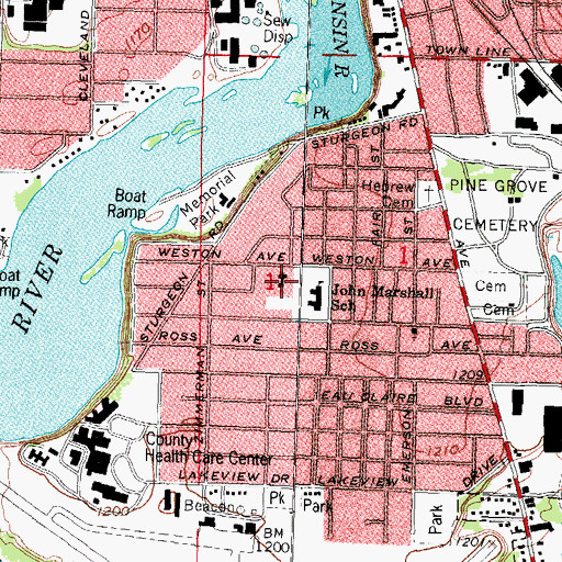 Topographic Map of Pilgrim Lutheran Church, WI