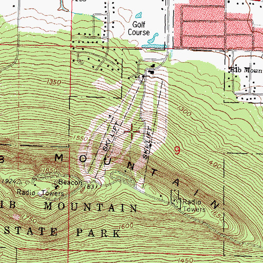 Topographic Map of Rib Mountain Ski Area, WI