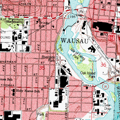 Topographic Map of Riverside Park, WI