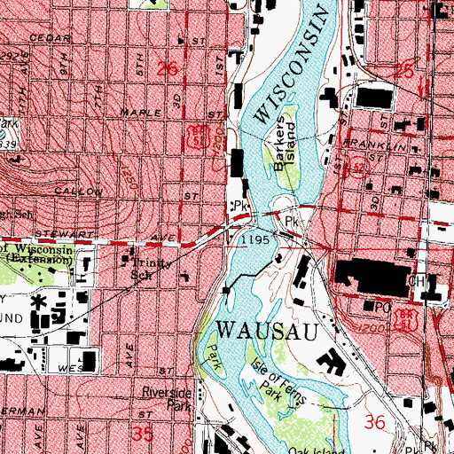 Topographic Map of Riverside Plaza Shopping Center, WI
