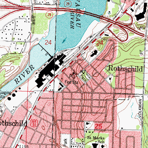 Topographic Map of Rothschild Post Office, WI