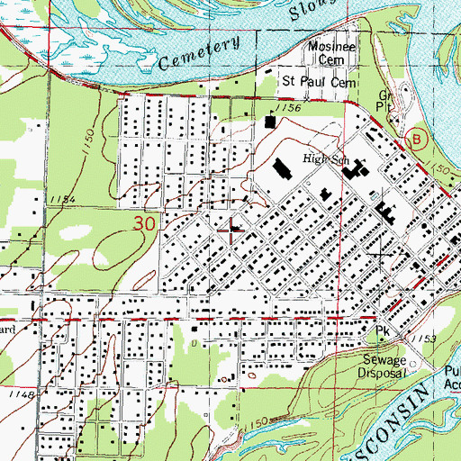 Topographic Map of Saint John Lutheran Church, WI