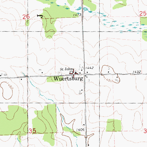 Topographic Map of Saint Johns Church, WI