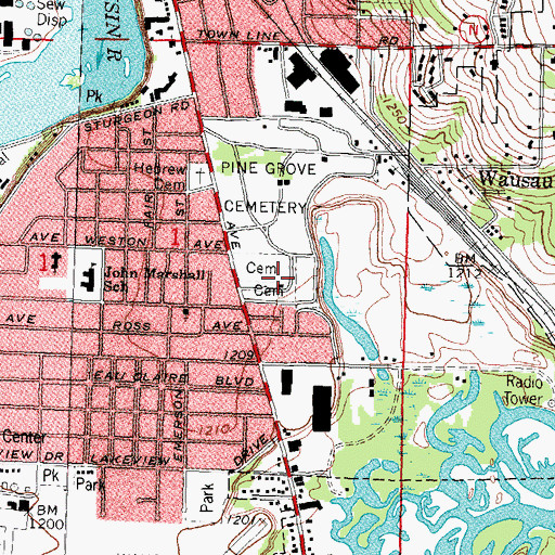 Topographic Map of Saint Joseph's Cemetery, WI