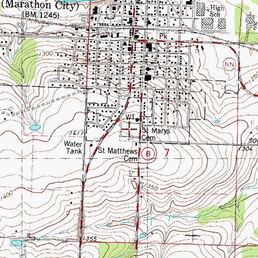 Topographic Map of Saint Mary's Cemetery, WI