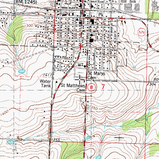 Topographic Map of Saint Matthews Cemetery, WI
