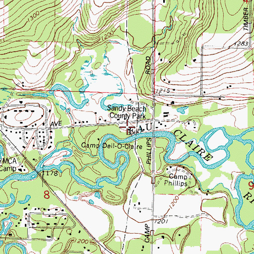 Topographic Map of Sandy Beach County Park, WI