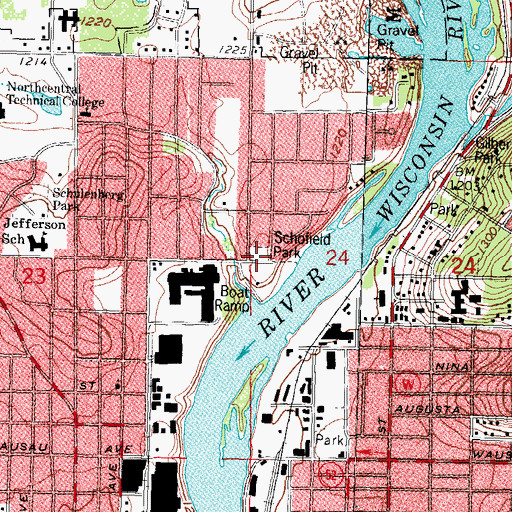 Topographic Map of Schofield Park, WI