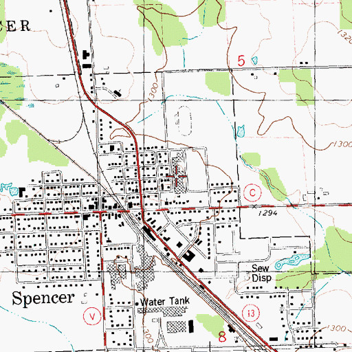 Topographic Map of Spencer High School, WI
