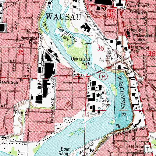 Topographic Map of Thomas Street Baptist Church, WI