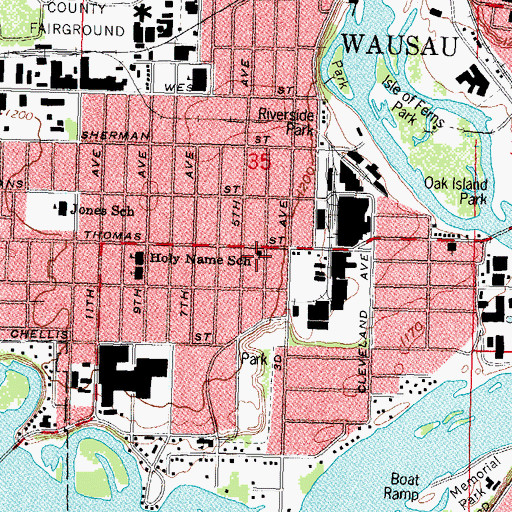 Topographic Map of Underwood Memorial Chapel, WI