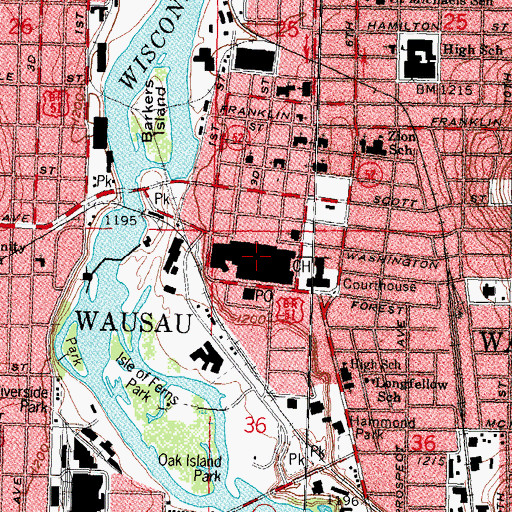 Topographic Map of Wausau Center Mall Shopping Center, WI