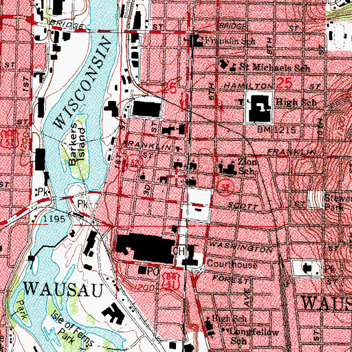 Topographic Map of Wausau City Hall, WI