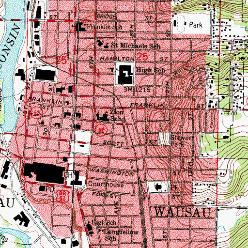 Topographic Map of Wausau Depot, WI