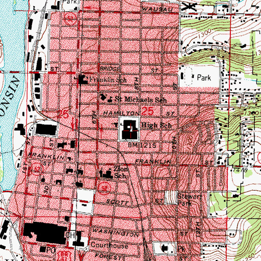 Topographic Map of Wausau East High School, WI