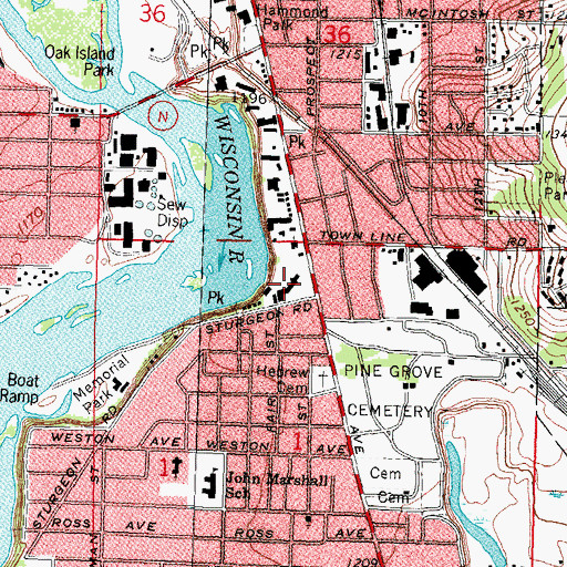 Topographic Map of Wausau Memorial Hospital, WI