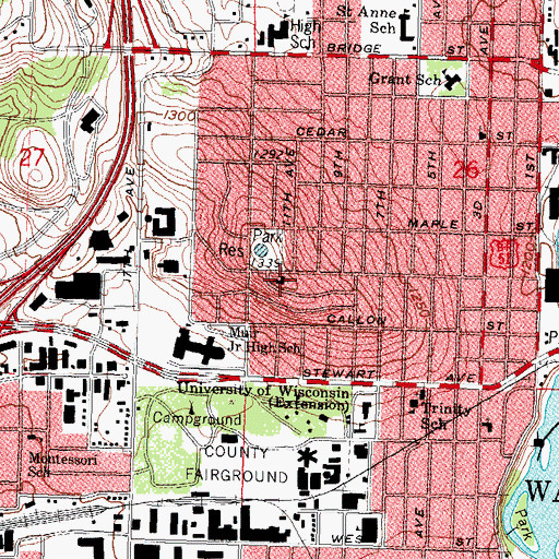 Topographic Map of Wesley United Methodist Church, WI