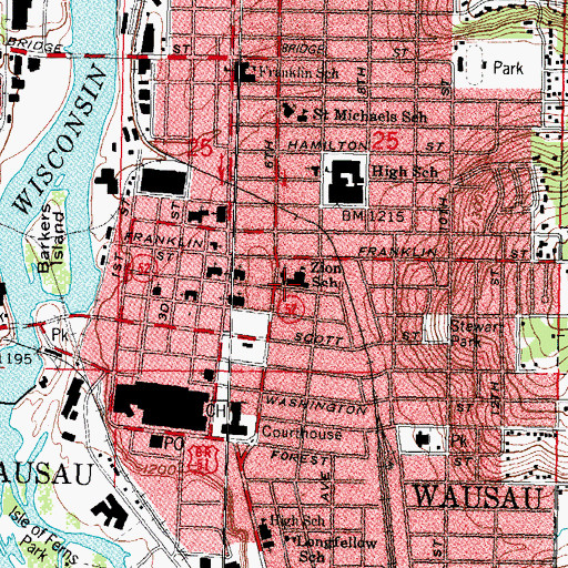 Topographic Map of Zion Evangelical Lutheran Church, WI