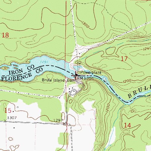 Topographic Map of Brule Island Power Plant, WI